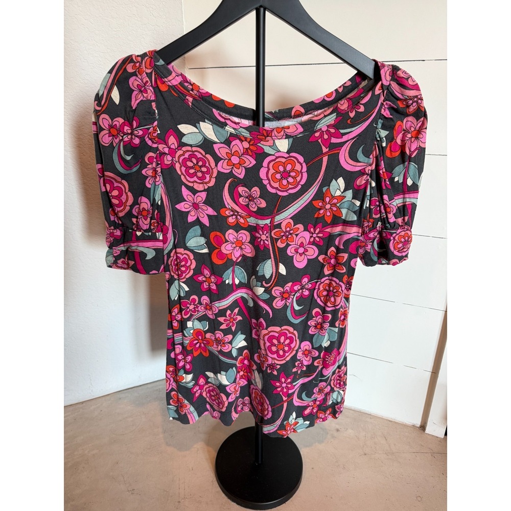 Juicy Couture Floral Print Puff Sleeve Top Women's Sz‎ S